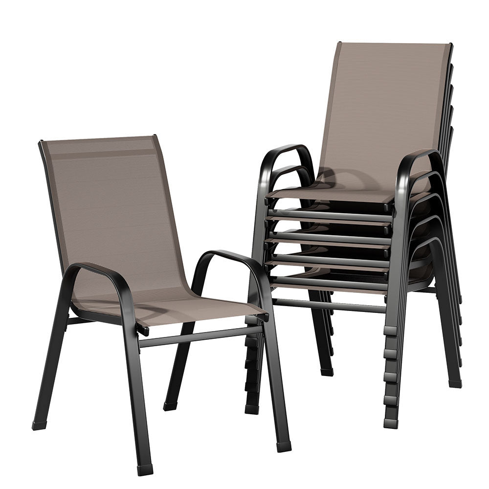 6PC Outdoor Dining Chairs Stackable Lounge Chair Patio Furniture Brown