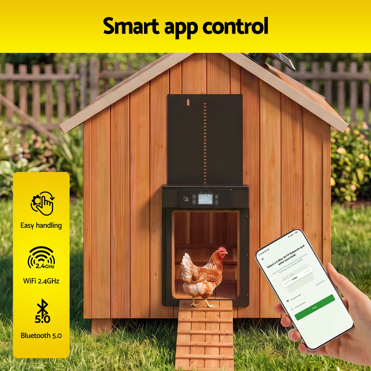 Giantz Automatic Chicken Coop Door 37cm Solar Powered Smart App Control Black