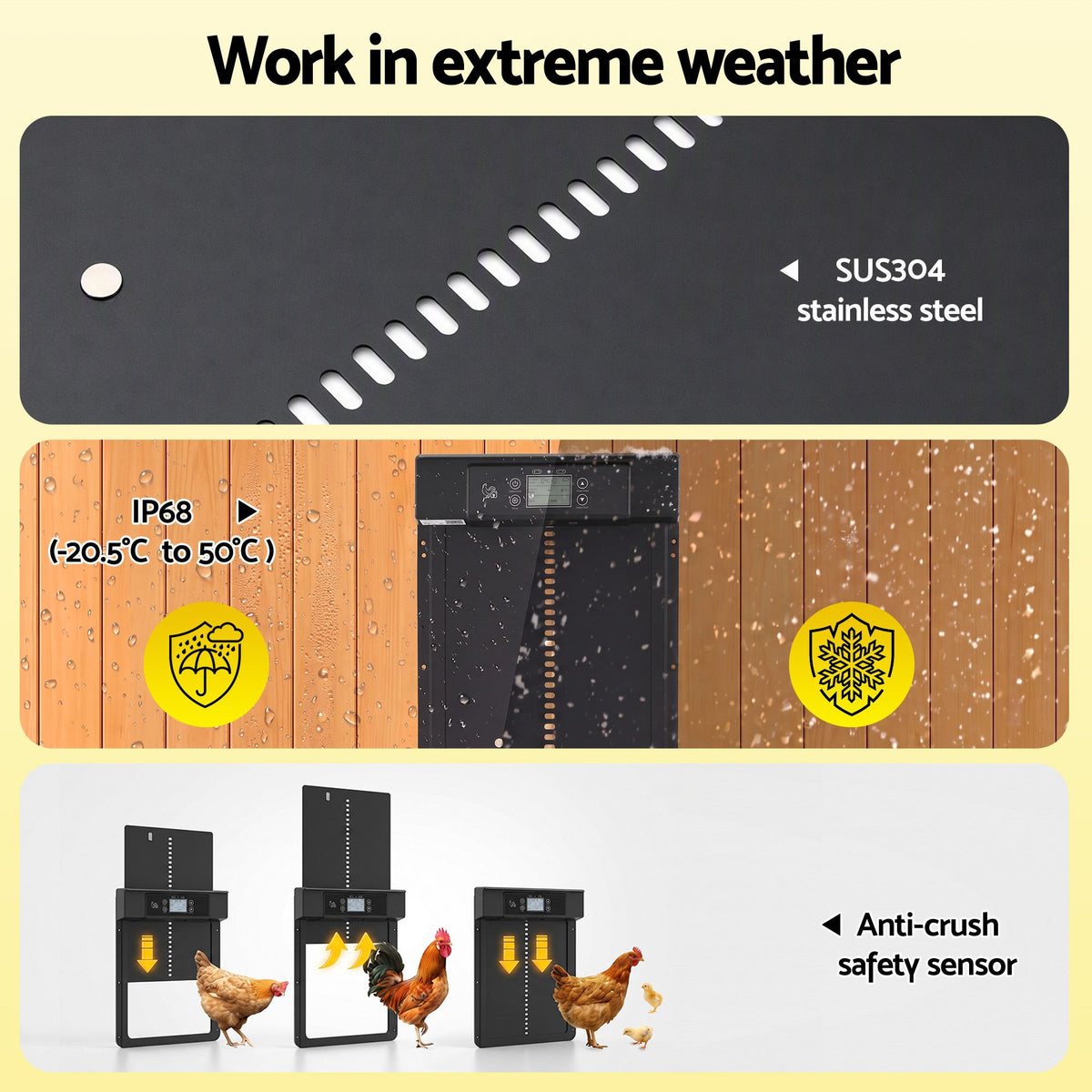 Giantz Automatic Chicken Coop Door 37cm Solar Powered Smart App Control Black