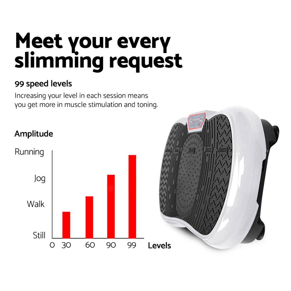Vibration Platform Machine 99 Speed 180kg Capacity with Bands Remote White