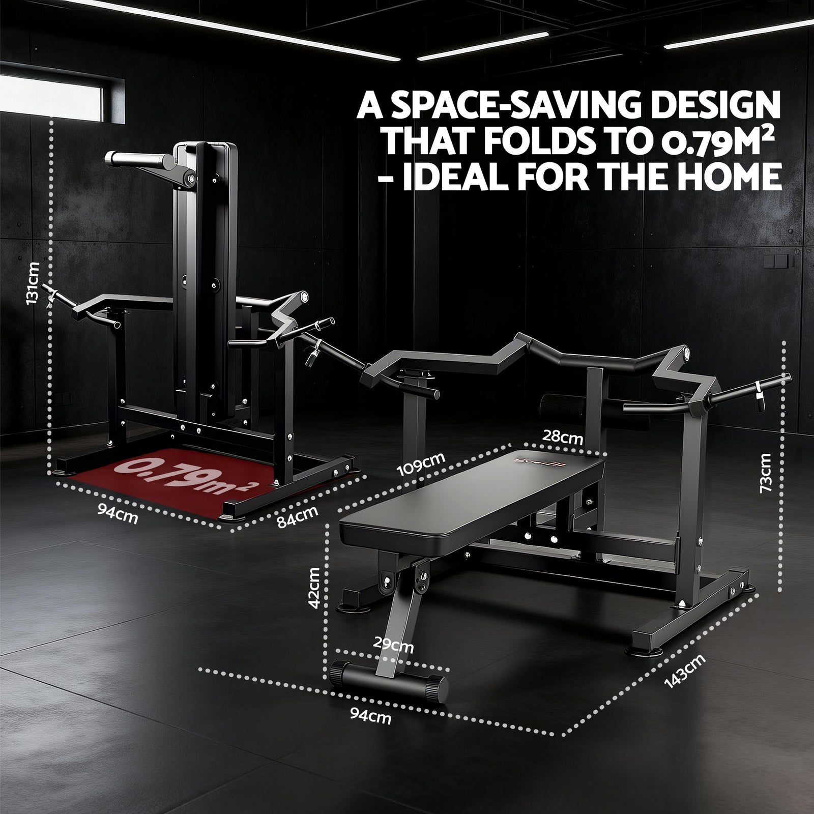 Chest Press Machine Home Gym Equipment Folding Workout Bench with Independent Arms Black