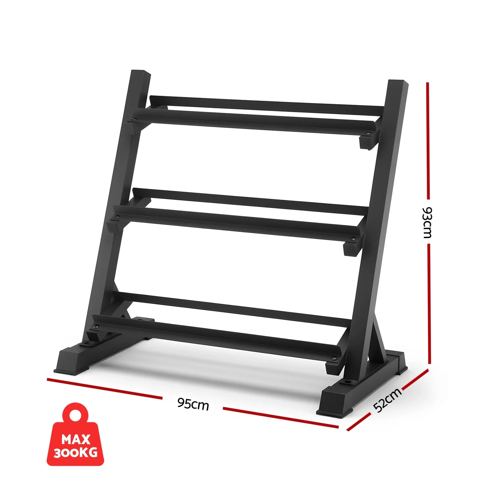 Dumbbell Rack 3-Tier Heavy Duty Weight Storage for Home Gym 300kg Capacity Black