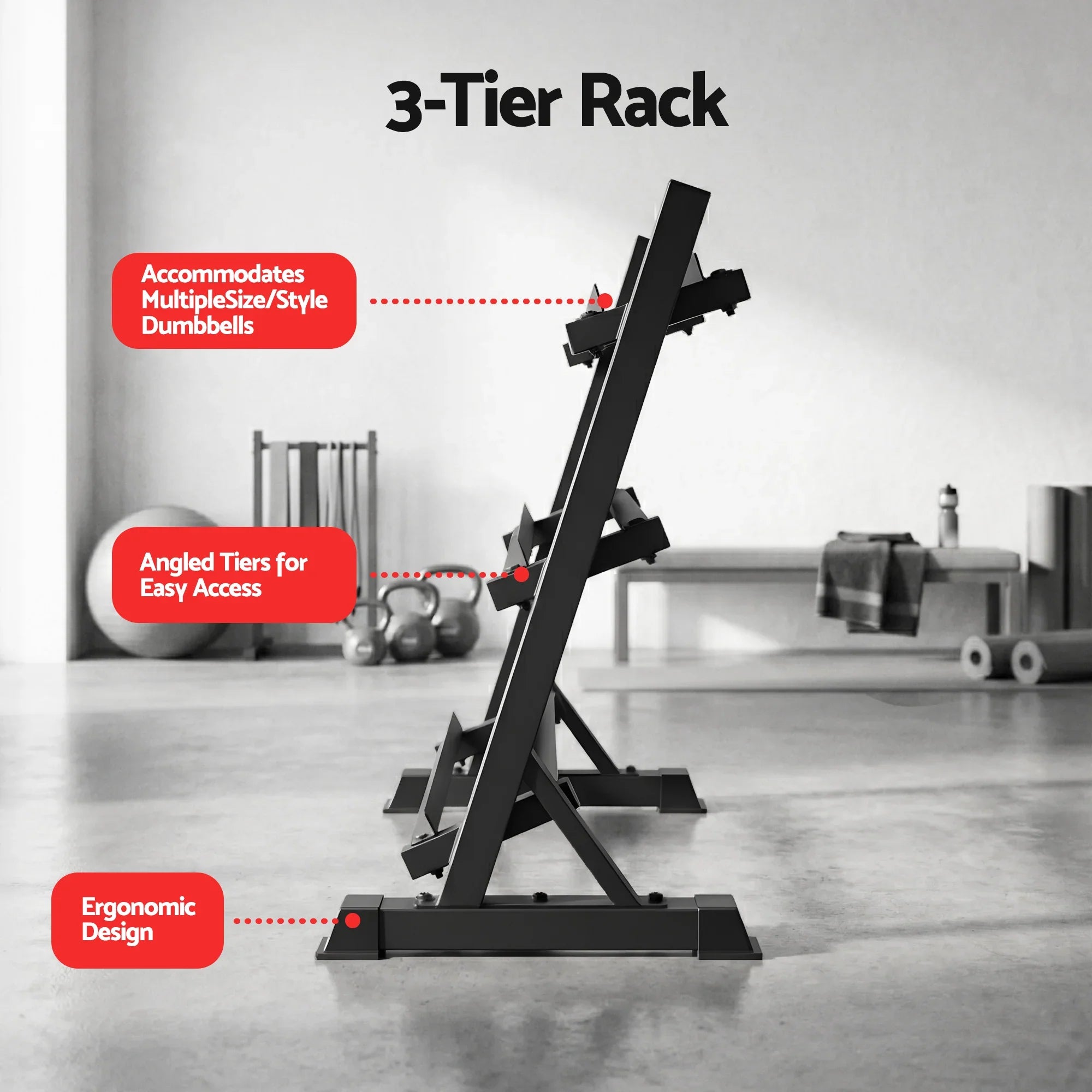 Dumbbell Rack 3-Tier Heavy Duty Weight Storage for Home Gym 300kg Capacity Black