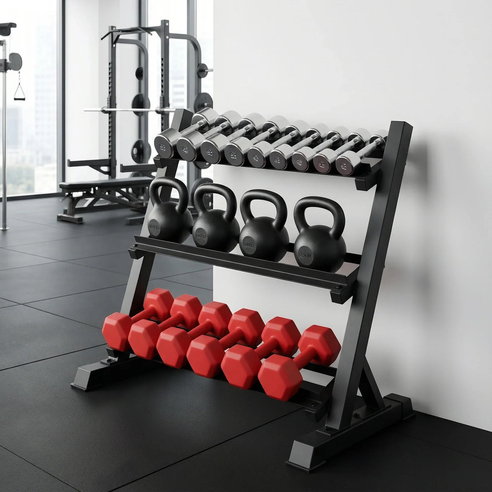 Dumbbell Rack 3-Tier Heavy Duty Weight Storage for Home Gym 300kg Capacity Black