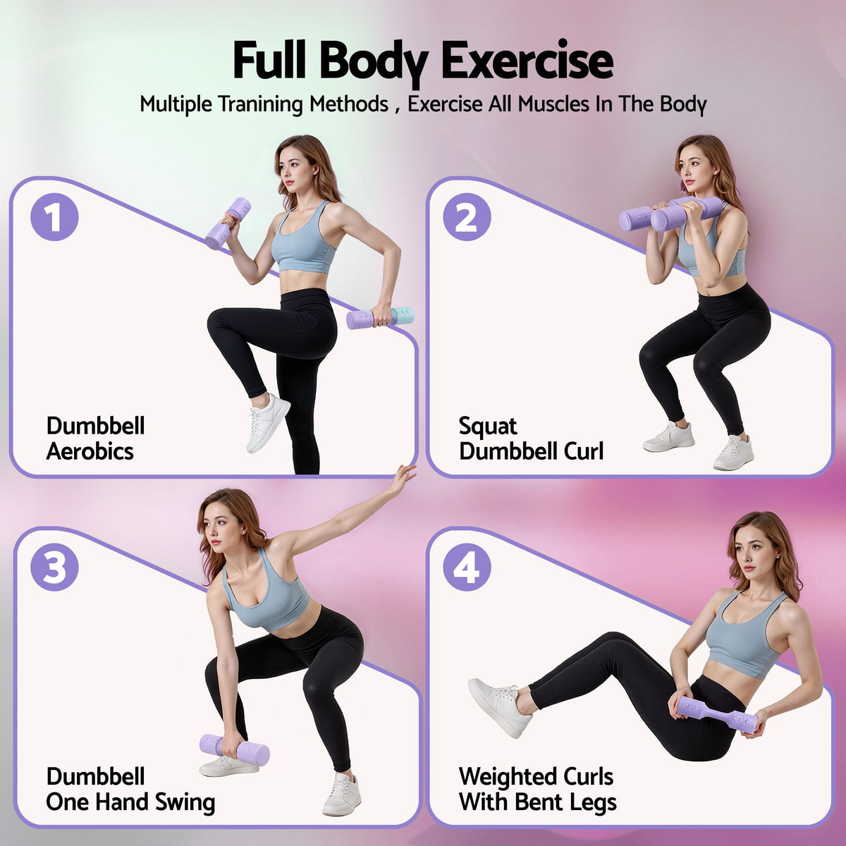 Everfit Adjustable Dumbbell Set 2.5kg x 2 Weights Set 4-in-1 for Women Home Gym Purple