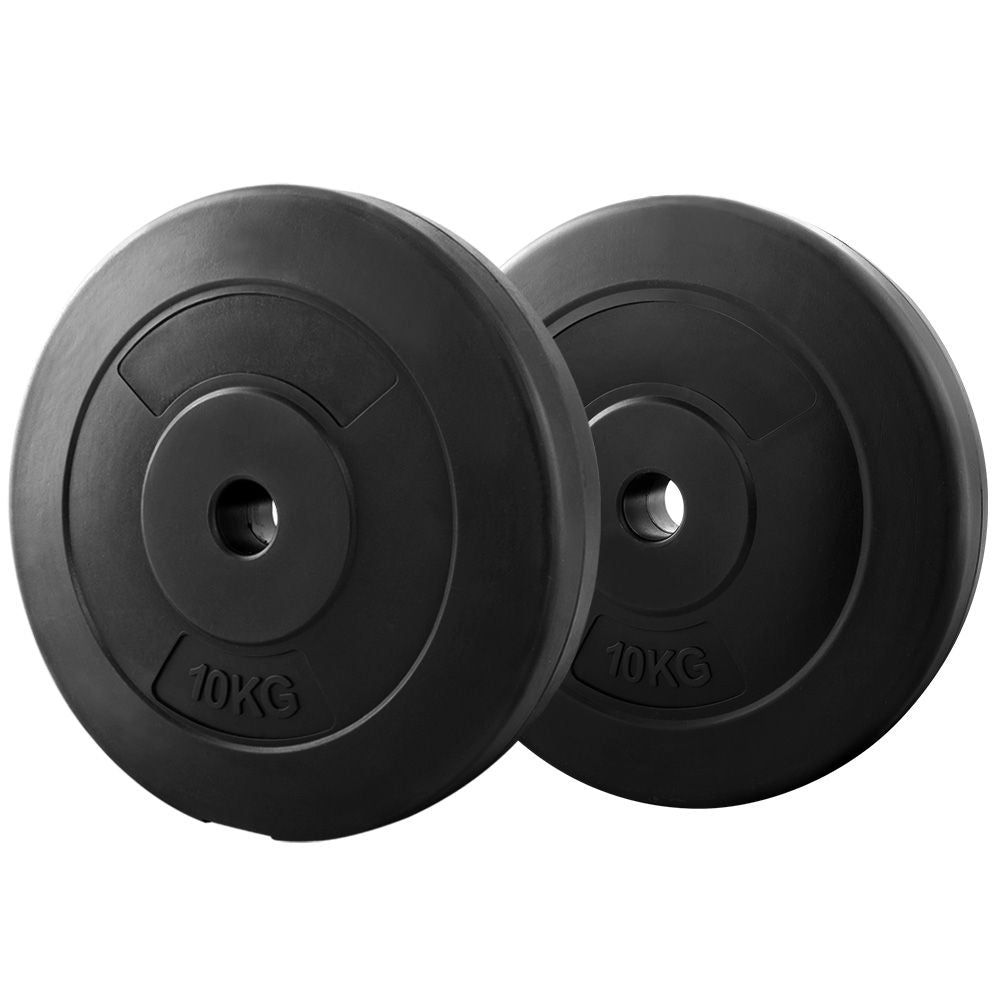 2x10kg Weight Plates Set Rubber Coated 31mm Home Gym Fitness Discs