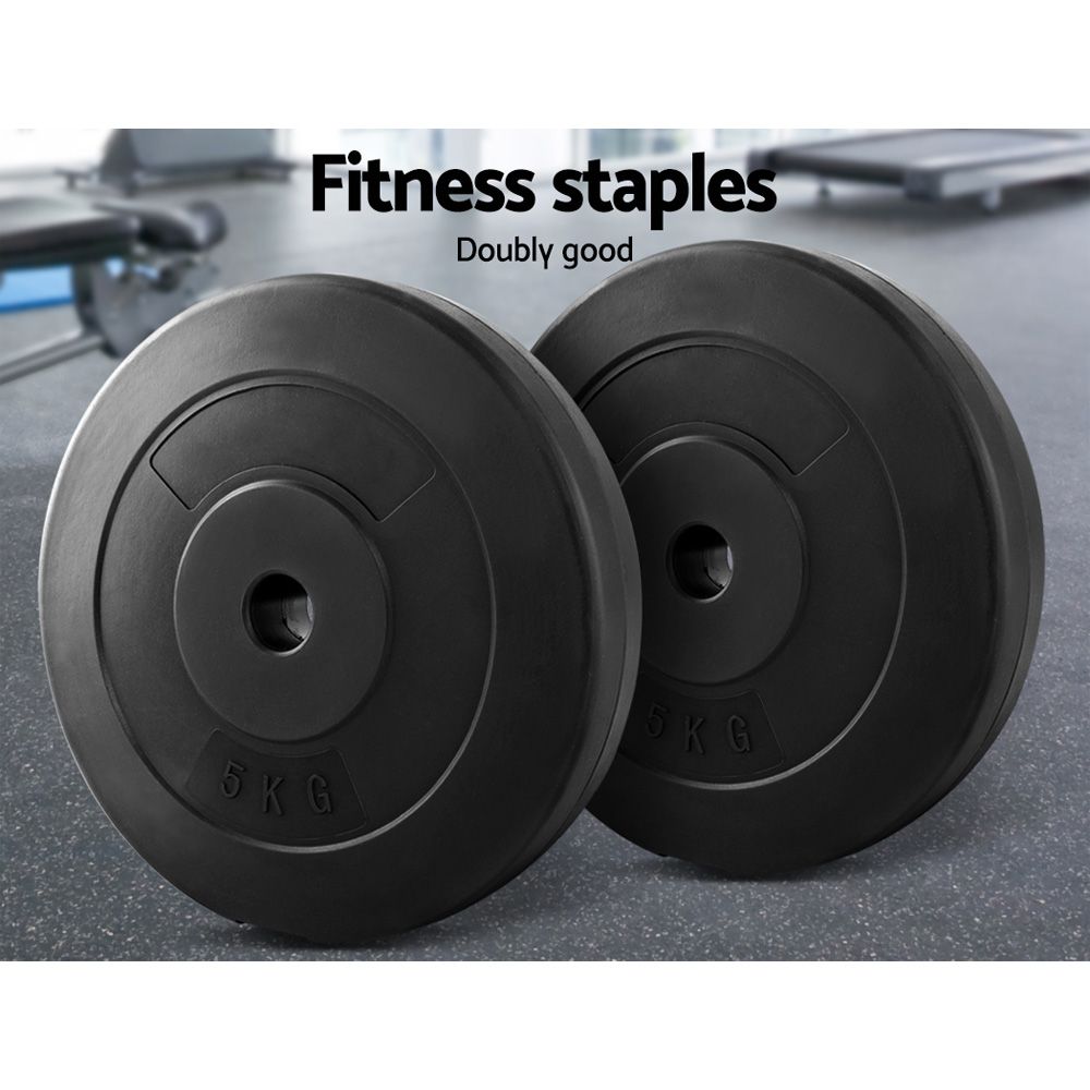 2x5kg Rubber Coated Weight Plates 31mm Barbell Home Gym Set