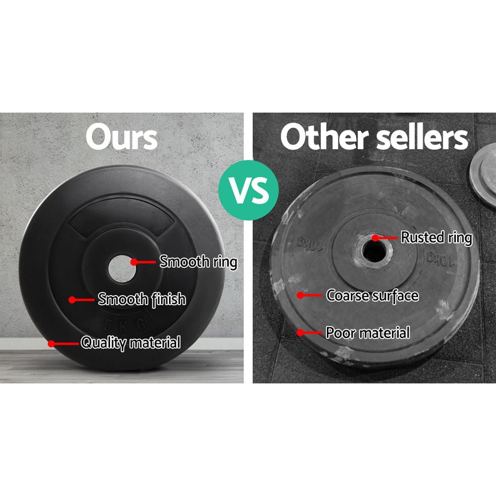 2x5kg Rubber Coated Weight Plates 31mm Barbell Home Gym Set