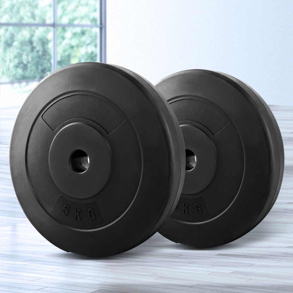 2x5kg Rubber Coated Weight Plates 31mm Barbell Home Gym Set