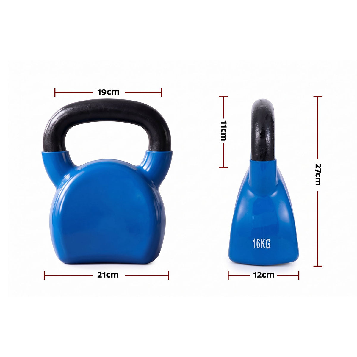 Everfit 16kg Kettlebell Cast Iron Neoprene Coated Flat Base Home Gym Blue