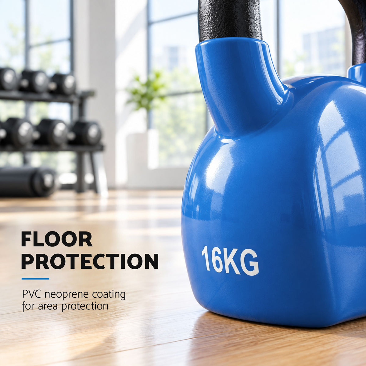 Everfit 16kg Kettlebell Cast Iron Neoprene Coated Flat Base Home Gym Blue