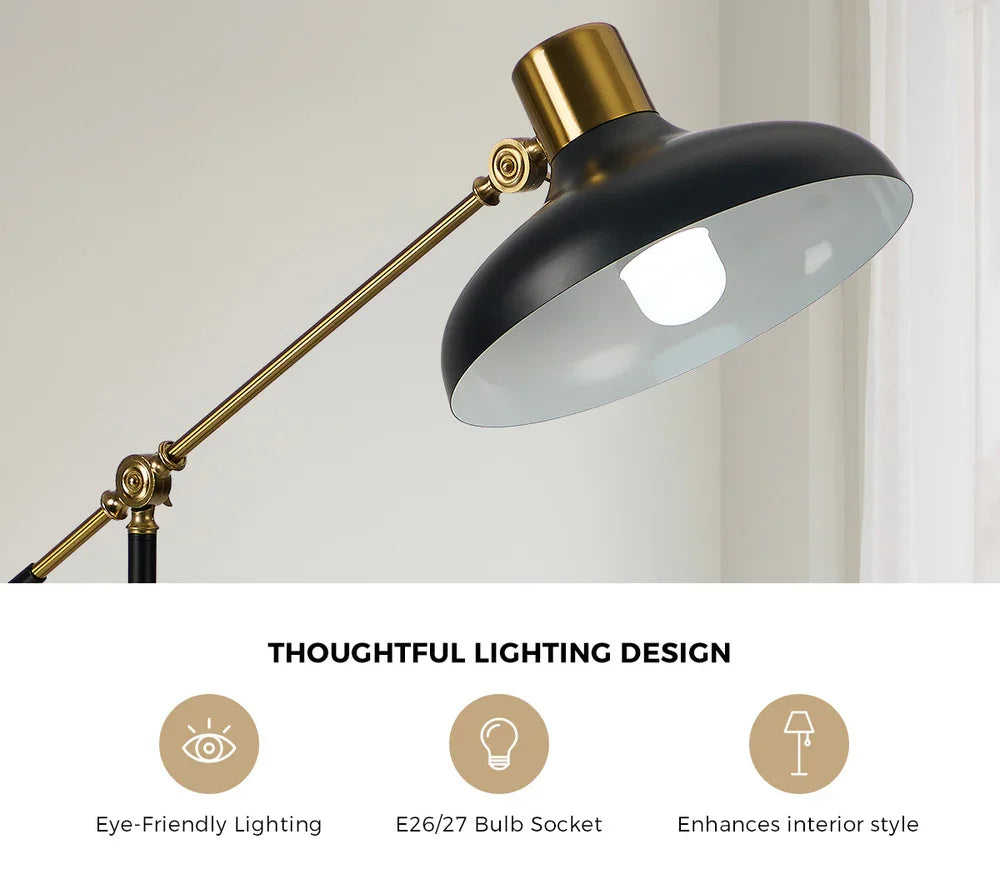 Floor Lamps Adjustable Height Standing Metal Frame Black