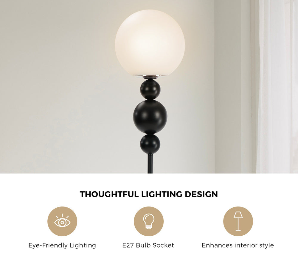 Standing Floor Lamp with Globe Shade in Black, Footswitch Set