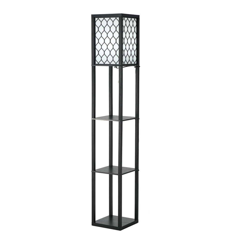 Oikiture Column Floor Lamp Metal Lamp Fabric Shade 3-tier Shelves