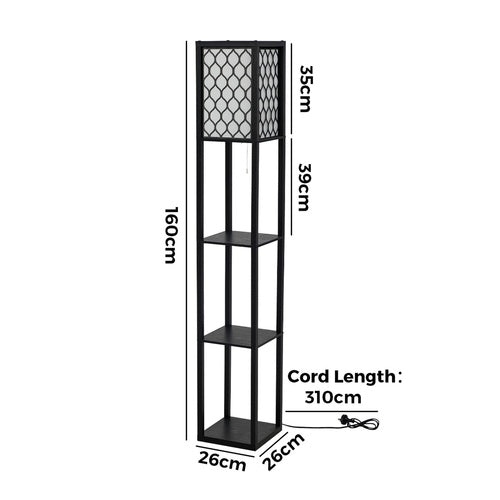 Oikiture Column Floor Lamp Metal Lamp Fabric Shade 3-tier Shelves