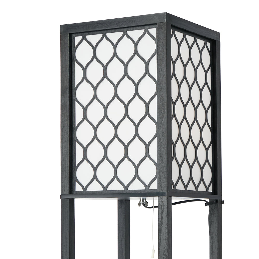 Oikiture Column Floor Lamp Metal Lamp Fabric Shade 3-tier Shelves