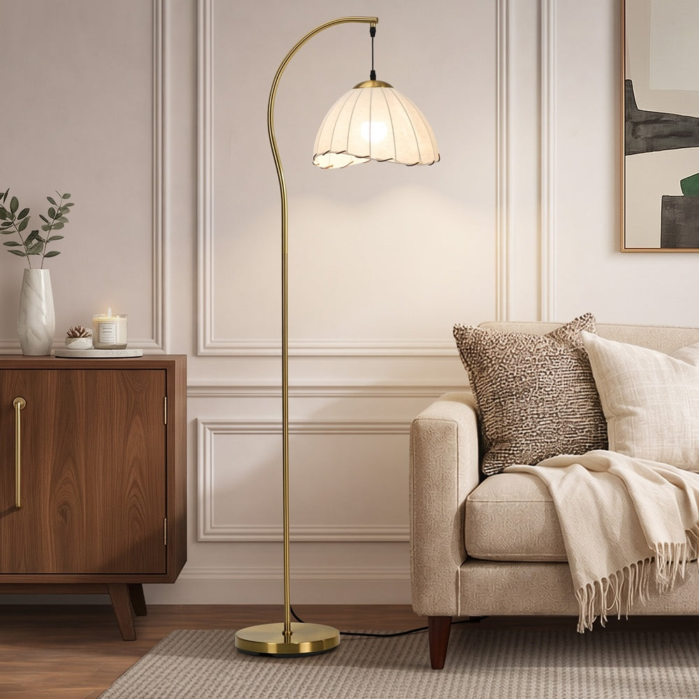 Retro Standing Floor Lamp in Golden Metal, Footswitch, 150cm Set