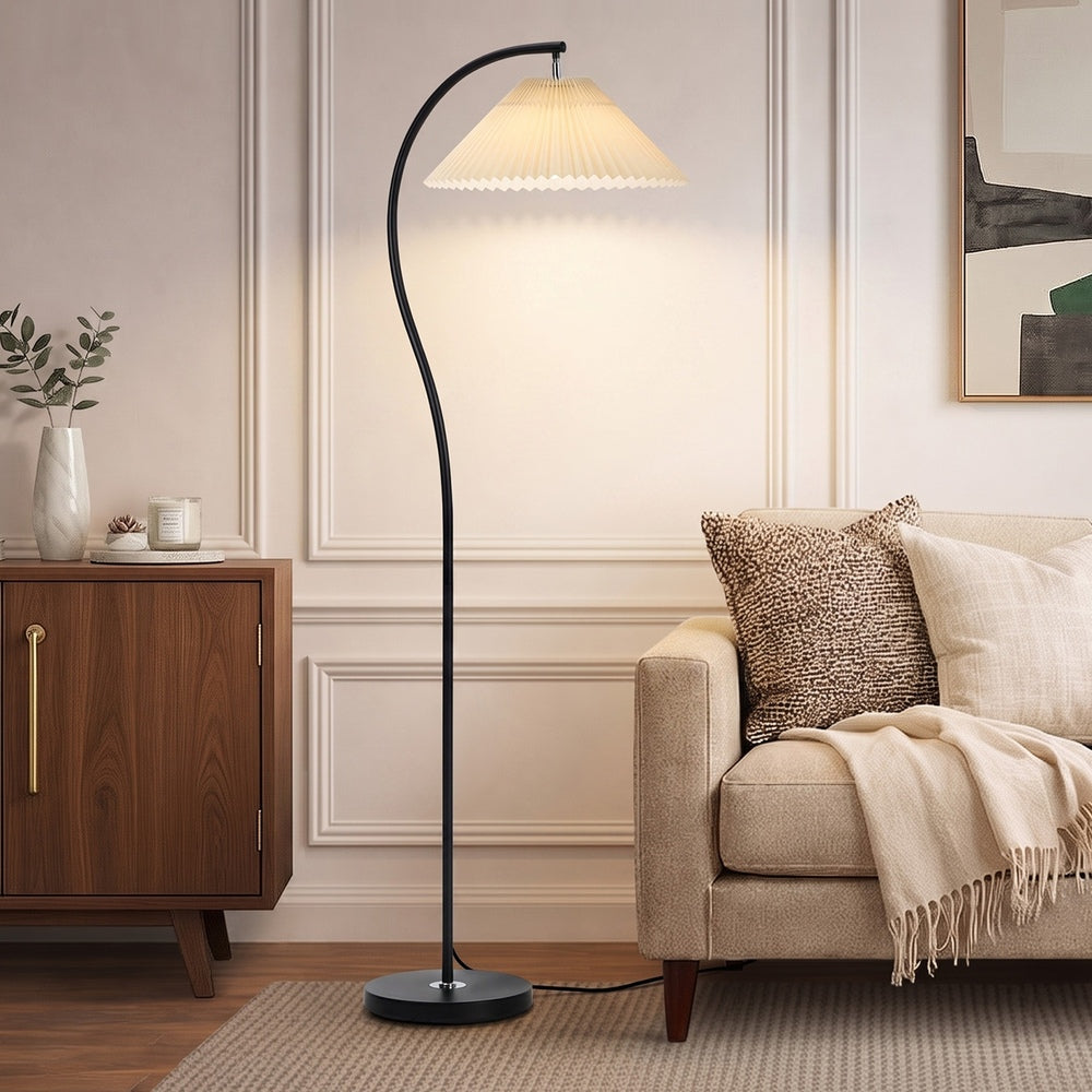 Standing Floor Lamp, Pleated Shade, Black Finish, 42x42x157cm E27