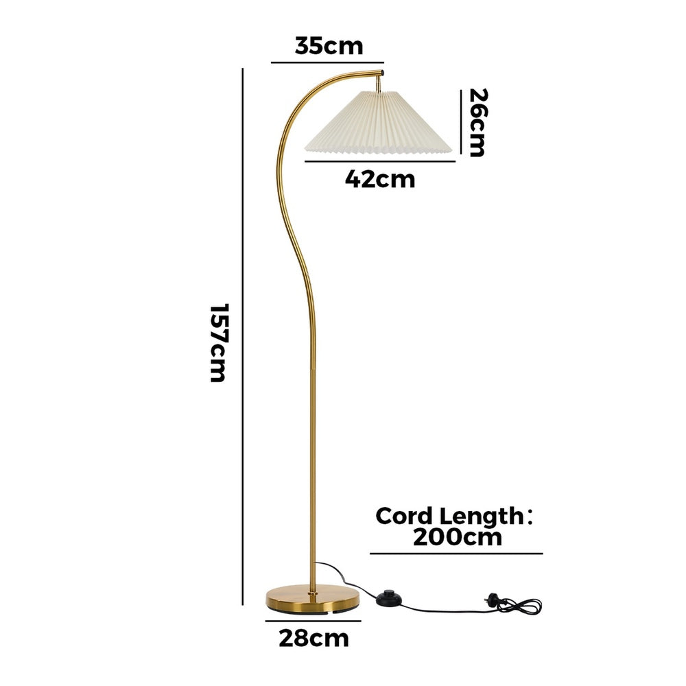 Standing Floor Lamp, Pleated Shade, Golden Finish, 42x42x157cm