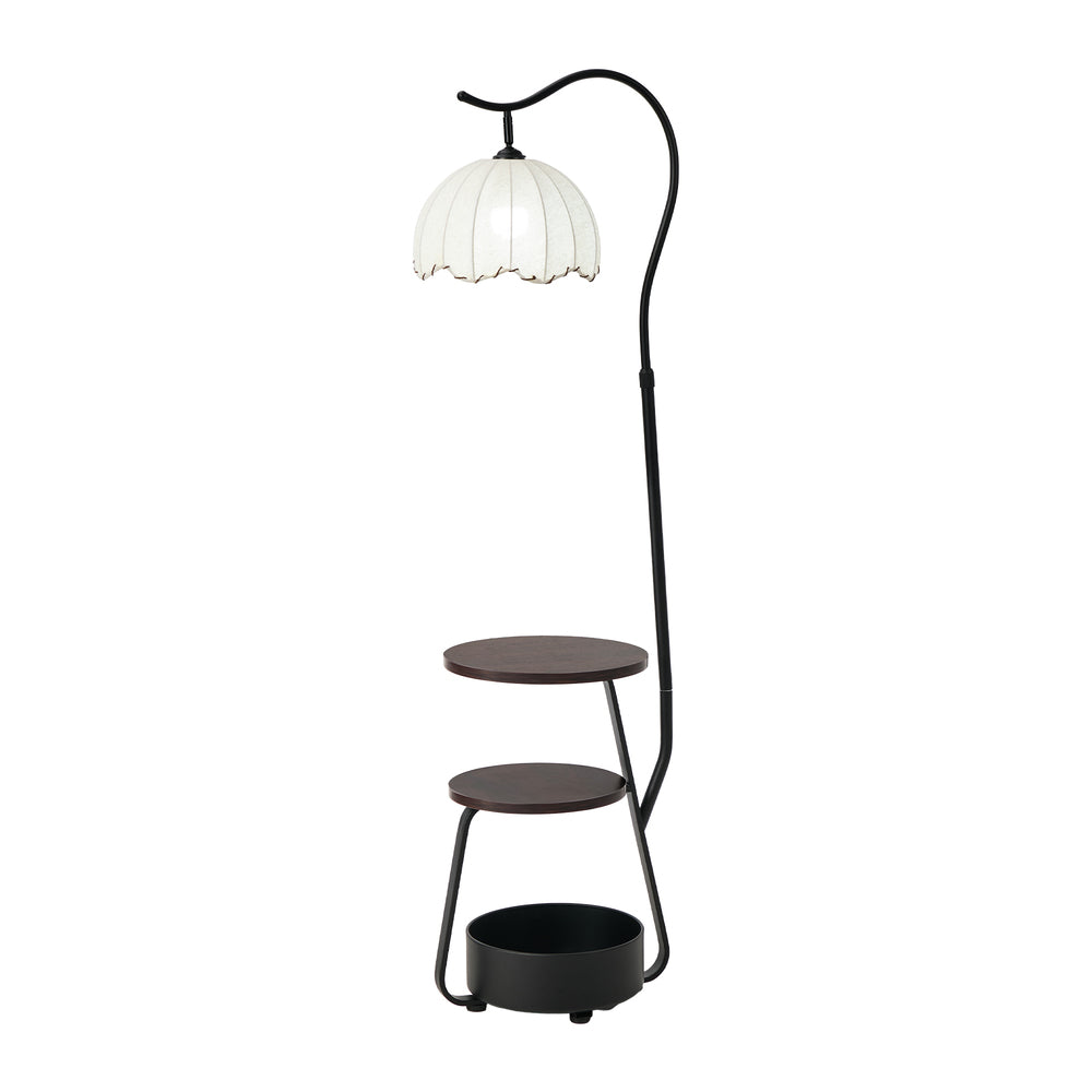 Oikiture Metal Floor Lamp Reading Lamp Fabric Shade w/Side Table