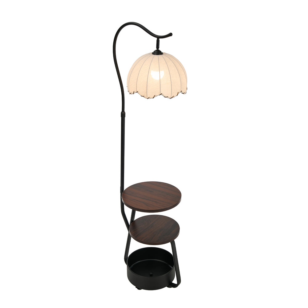 Oikiture Metal Floor Lamp Reading Lamp Fabric Shade w/Side Table