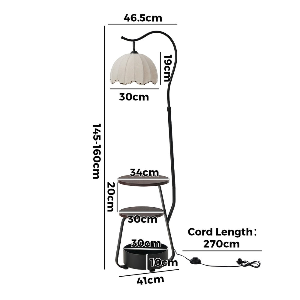 Metal Floor Lamp Reading Lamp Fabric Shade w/Side Table