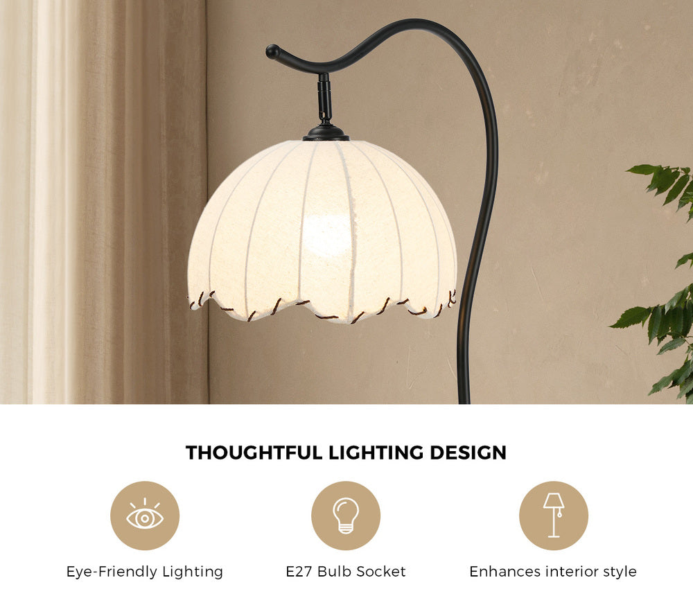 Metal Floor Lamp Reading Lamp Fabric Shade w/Side Table