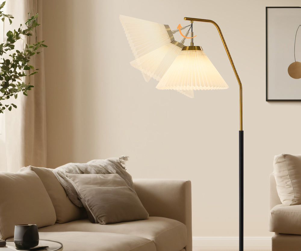 Oikiture Floor Lamp Arc Metal Frame Plastic Shade Black & Gold