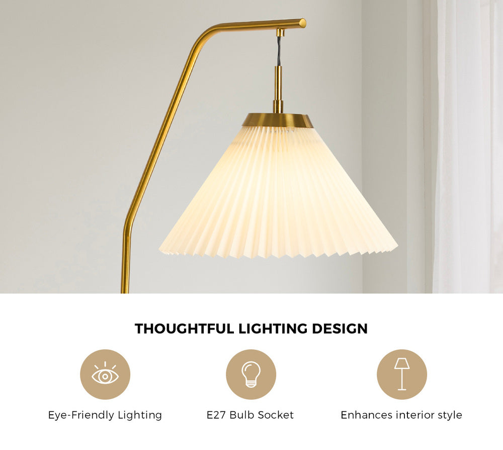Oikiture Floor Lamp Arc Metal Frame Plastic Shade Black & Gold