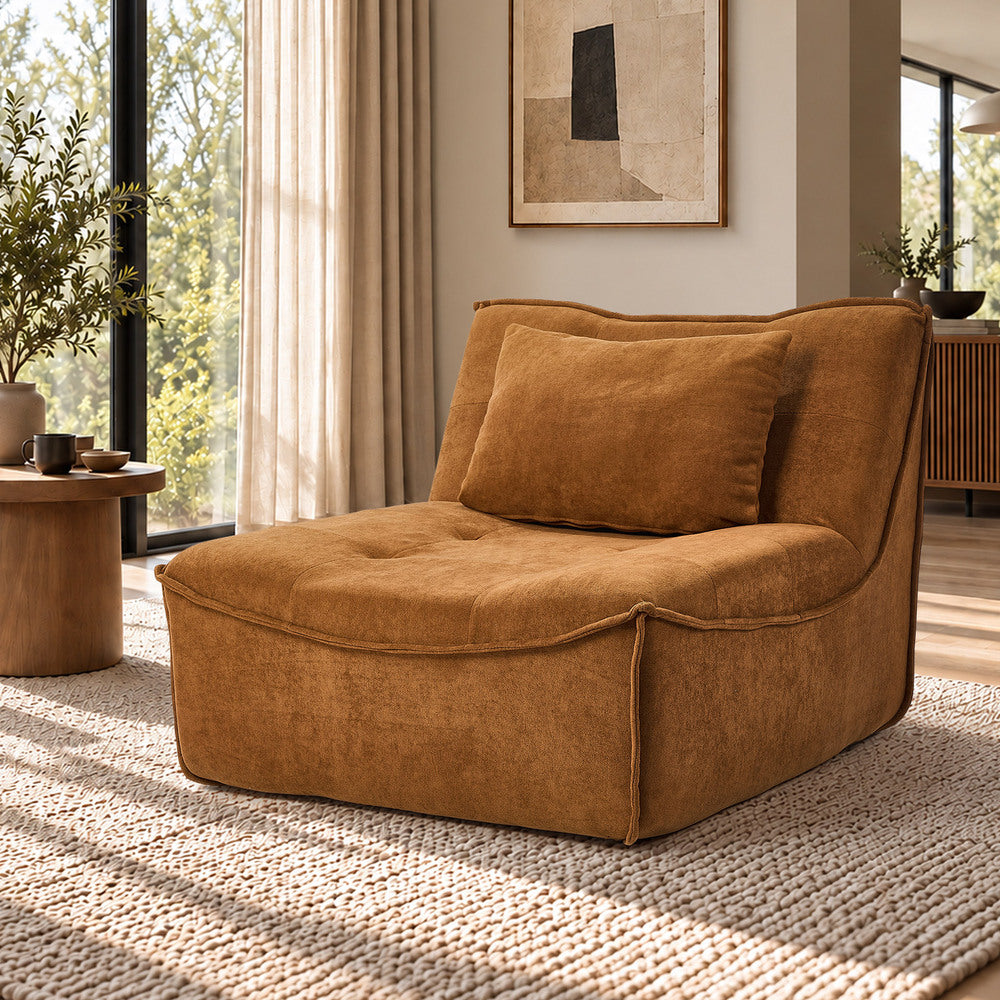 Oikiture Accent Chair Lazy Sofa Floor Couch Foam Pouffe Brown