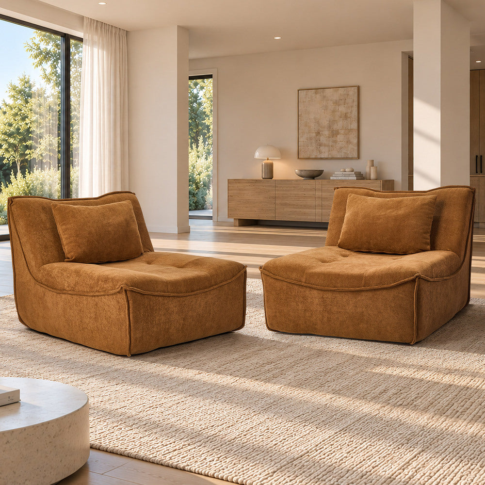 Oikiture Accent Chair Lazy Sofa Floor Couch Foam Pouffe Brown