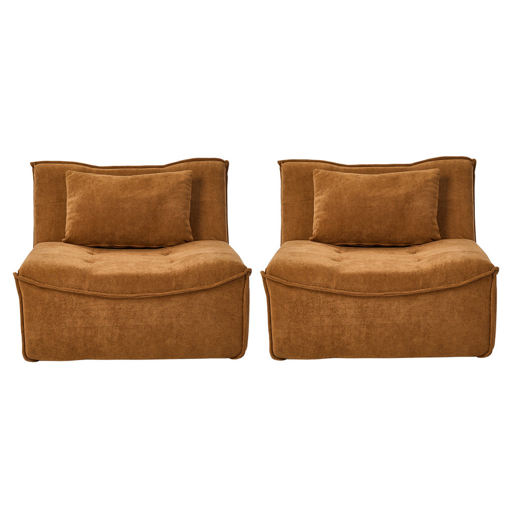 Oikiture 2x Accent Chair Lazy Sofa Floor Couch Foam Pouffe Brown