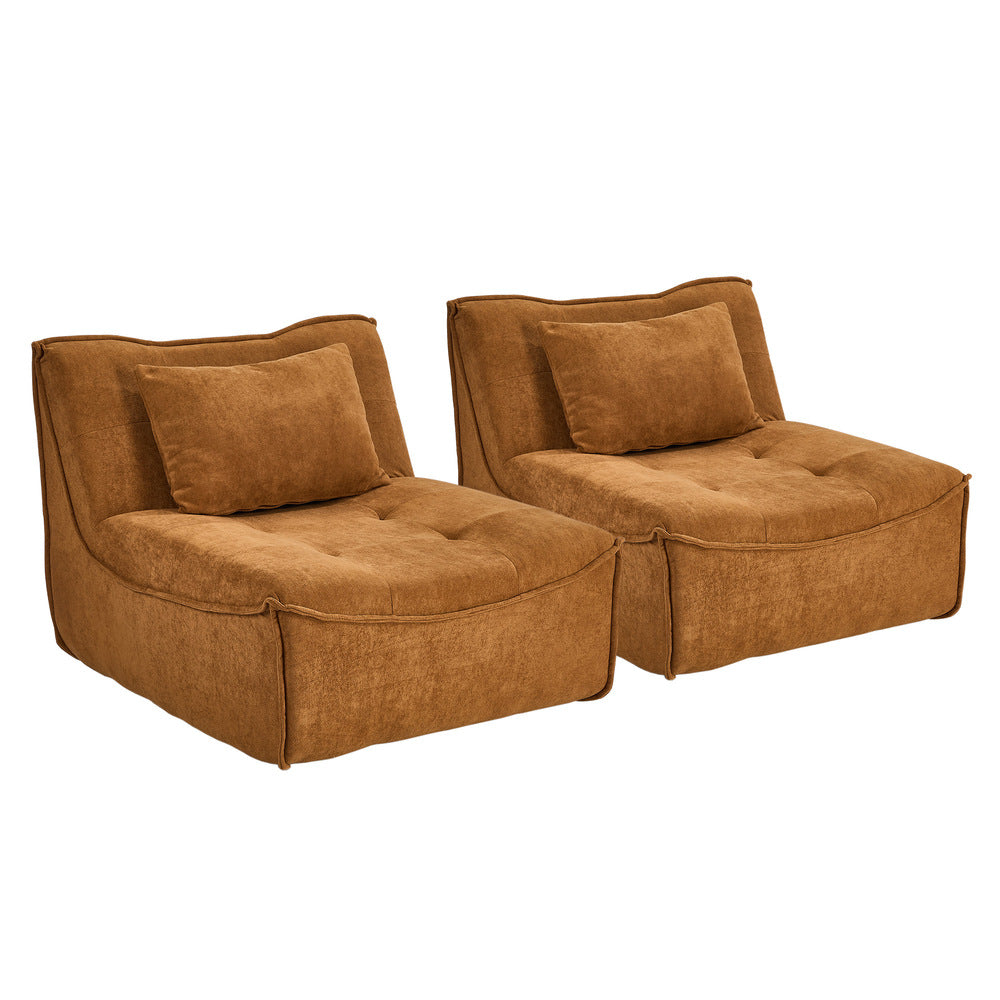 Oikiture 2x Accent Chair Lazy Sofa Floor Couch Foam Pouffe Brown