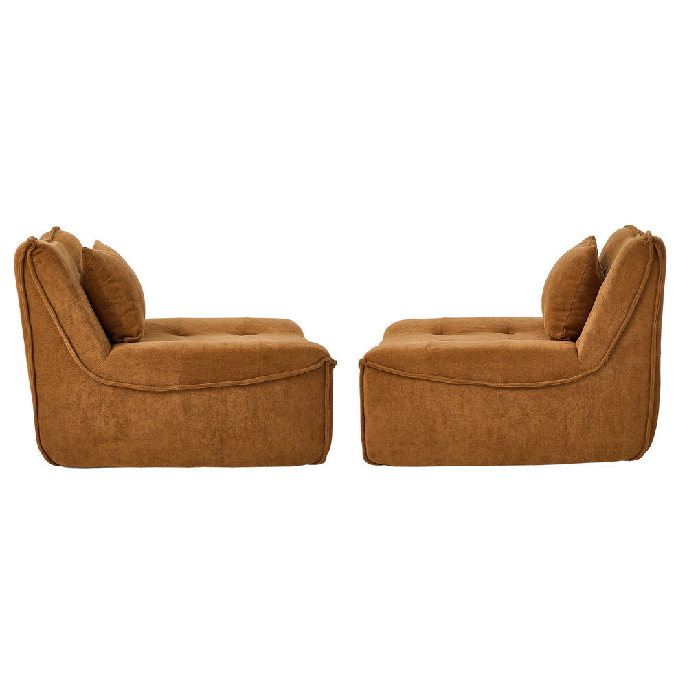 Oikiture 2x Accent Chair Lazy Sofa Floor Couch Foam Pouffe Brown
