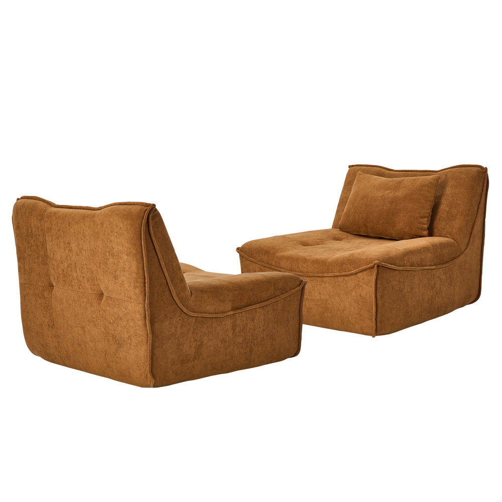 Oikiture 2x Accent Chair Lazy Sofa Floor Couch Foam Pouffe Brown