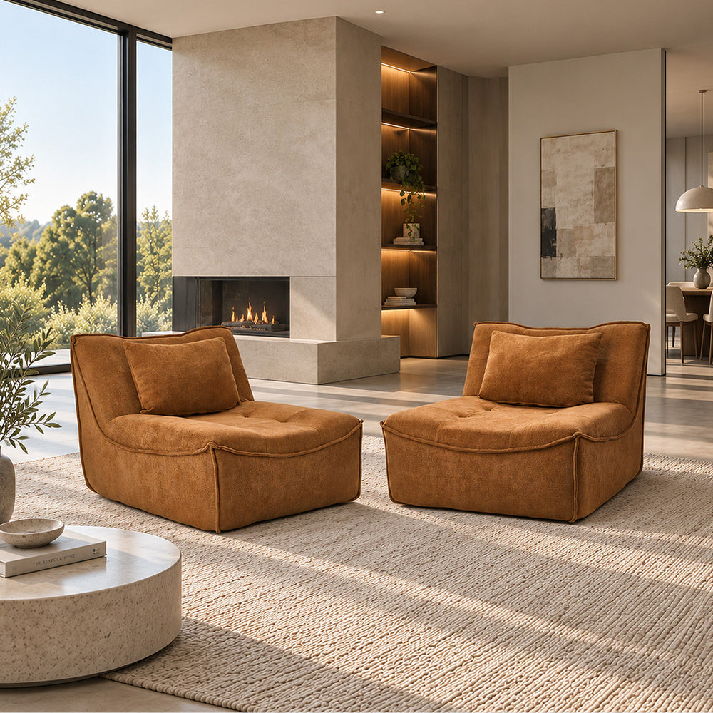 Oikiture 2x Accent Chair Lazy Sofa Floor Couch Foam Pouffe Brown