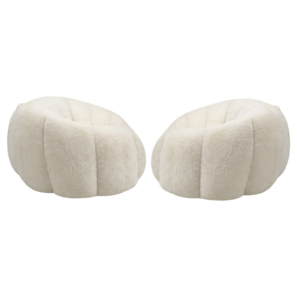 Oikiture 2x Bean Bag Floor Lounge Lazy Sofa Faux Rabbit Fleece Beige