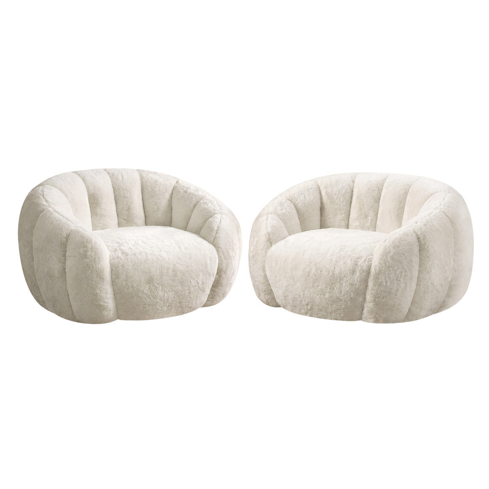 Oikiture 2x Bean Bag Floor Lounge Lazy Sofa Faux Rabbit Fleece Beige