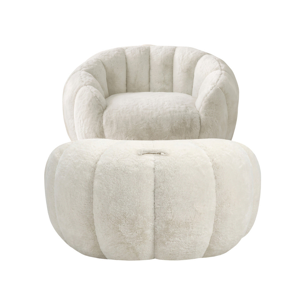 Oikiture 2x Bean Bag Floor Lounge Lazy Sofa Faux Rabbit Fleece Beige