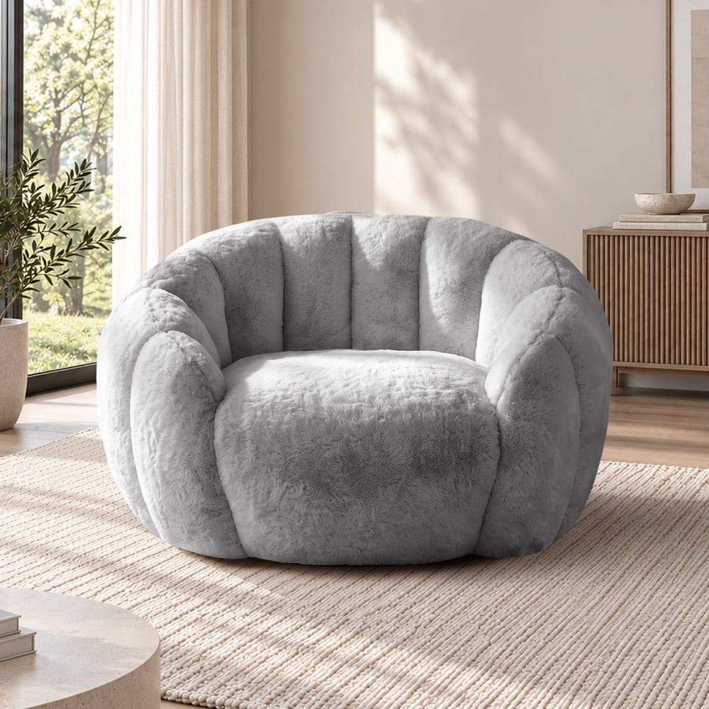 Oikiture 2x Bean Bag Floor Lounge Lazy Sofa Faux Rabbit Fleece Grey