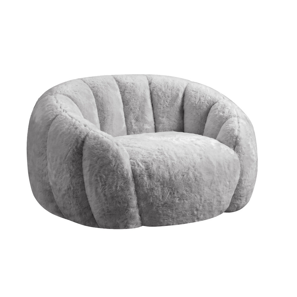 Oikiture 2x Bean Bag Floor Lounge Lazy Sofa Faux Rabbit Fleece Grey