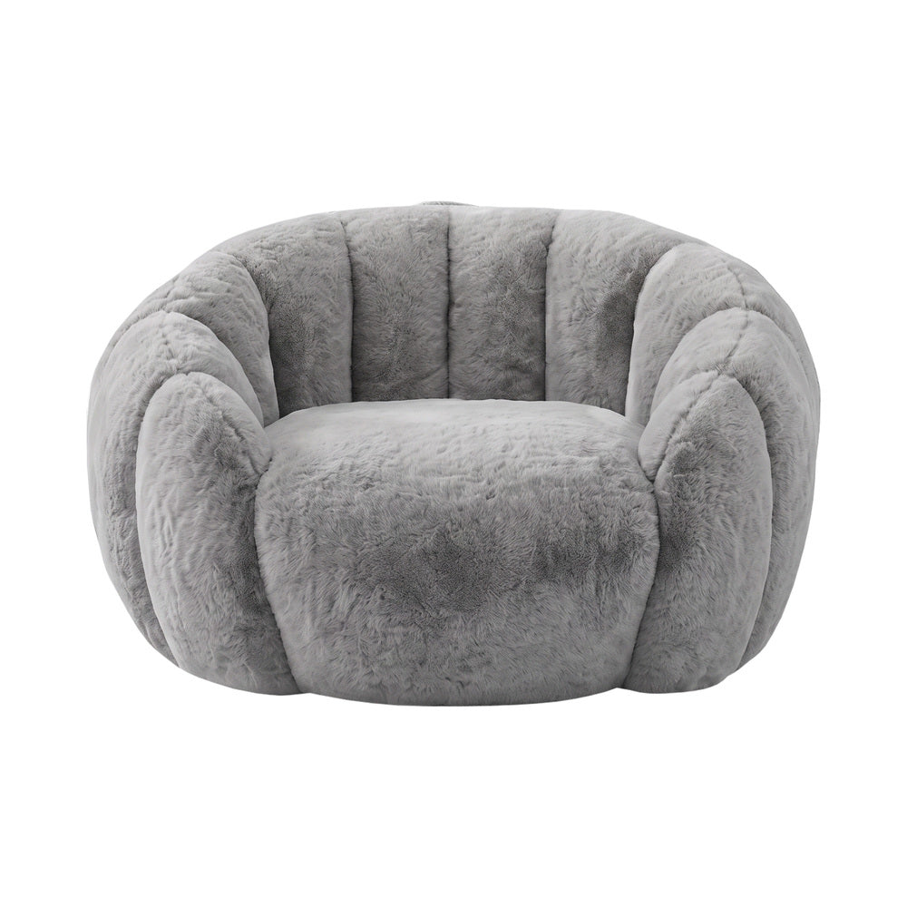 Oikiture 2x Bean Bag Floor Lounge Lazy Sofa Faux Rabbit Fleece Grey
