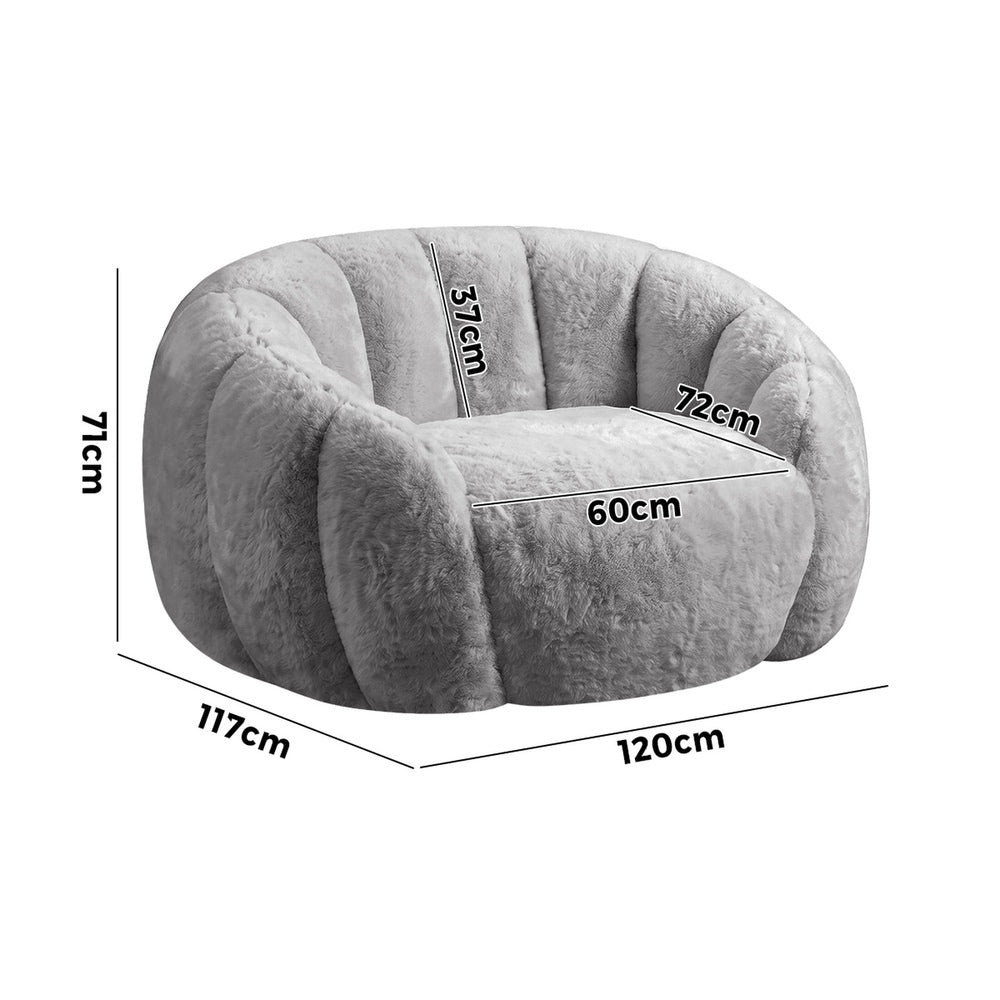 Oikiture 2x Bean Bag Floor Lounge Lazy Sofa Faux Rabbit Fleece Grey