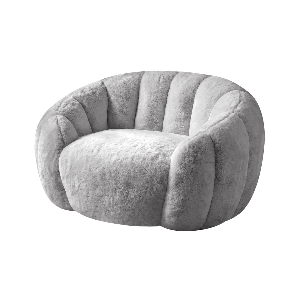Oikiture 2x Bean Bag Floor Lounge Lazy Sofa Faux Rabbit Fleece Grey