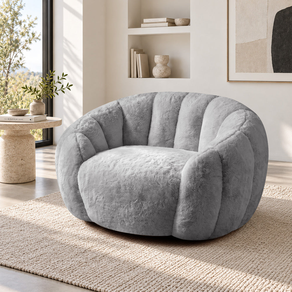 Oikiture 2x Bean Bag Floor Lounge Lazy Sofa Faux Rabbit Fleece Grey