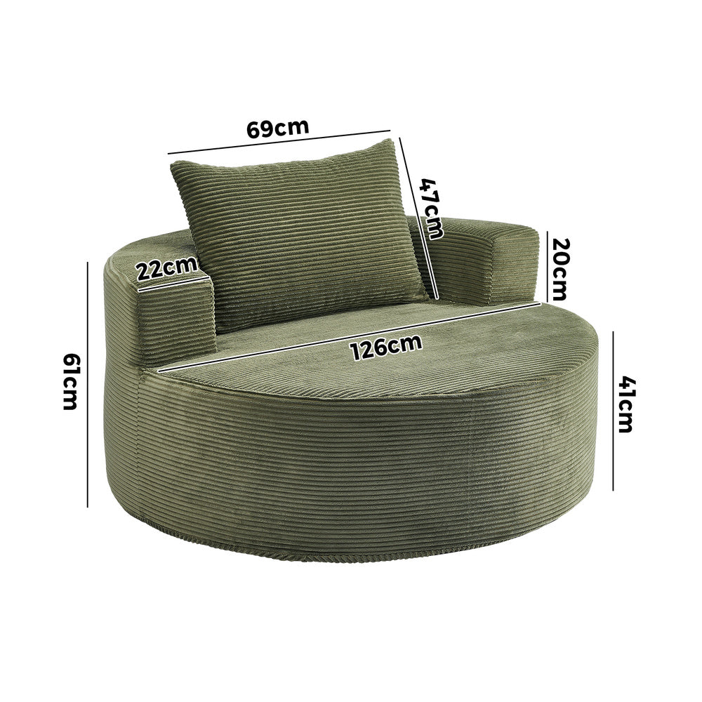 Oikiture Floor Chair Lounge Couch Lazy Sofa Corduroy Chaise Green