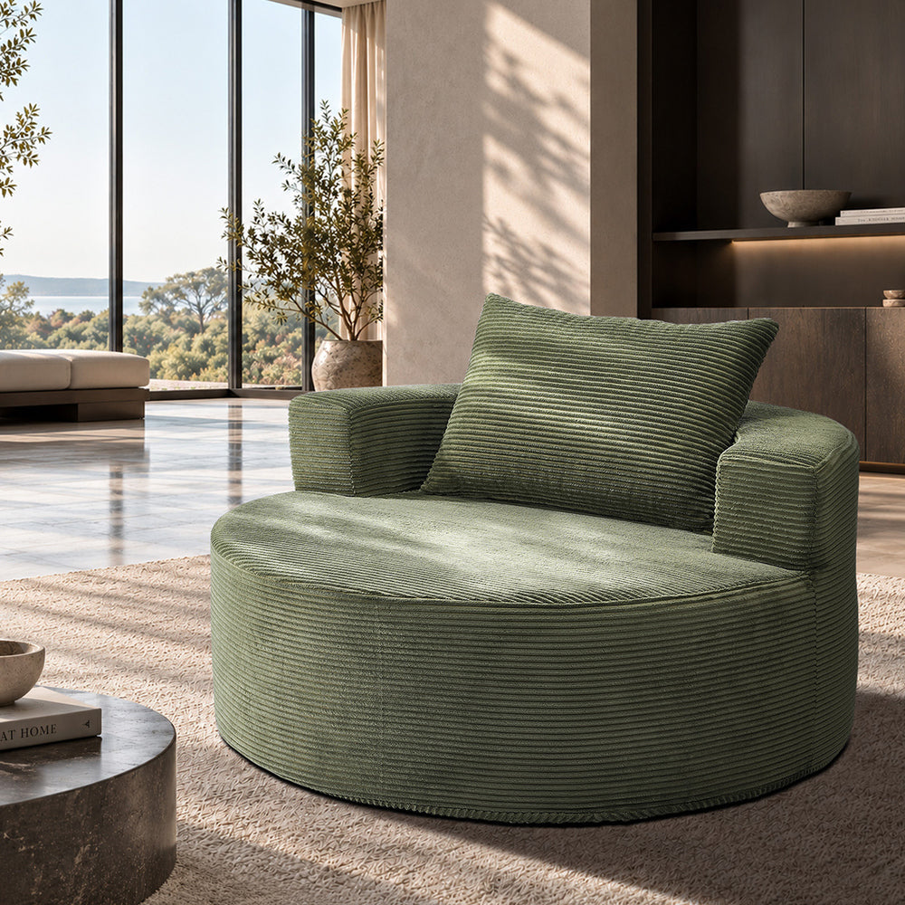 Oikiture Floor Chair Lounge Couch Lazy Sofa Corduroy Chaise Green