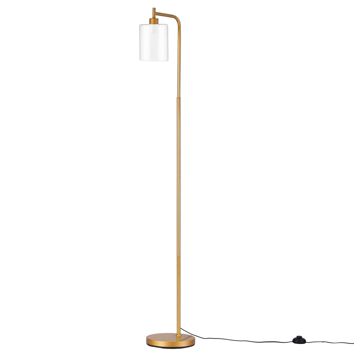 Floor Lamp Modern Industrial Standing Light with Clear Glass Shade, GoldMetal Tall Lamp for Living Room, Bedroom & Office, Anti-Tipping Weighted Base & Foot Switch (Bulb Not Included)