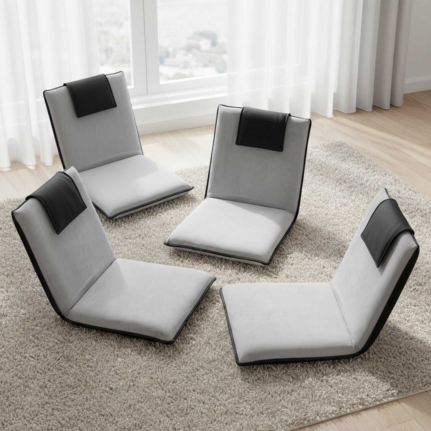 4X Floor Lounge Sofa Bed Floor Cushion Velvet Grey