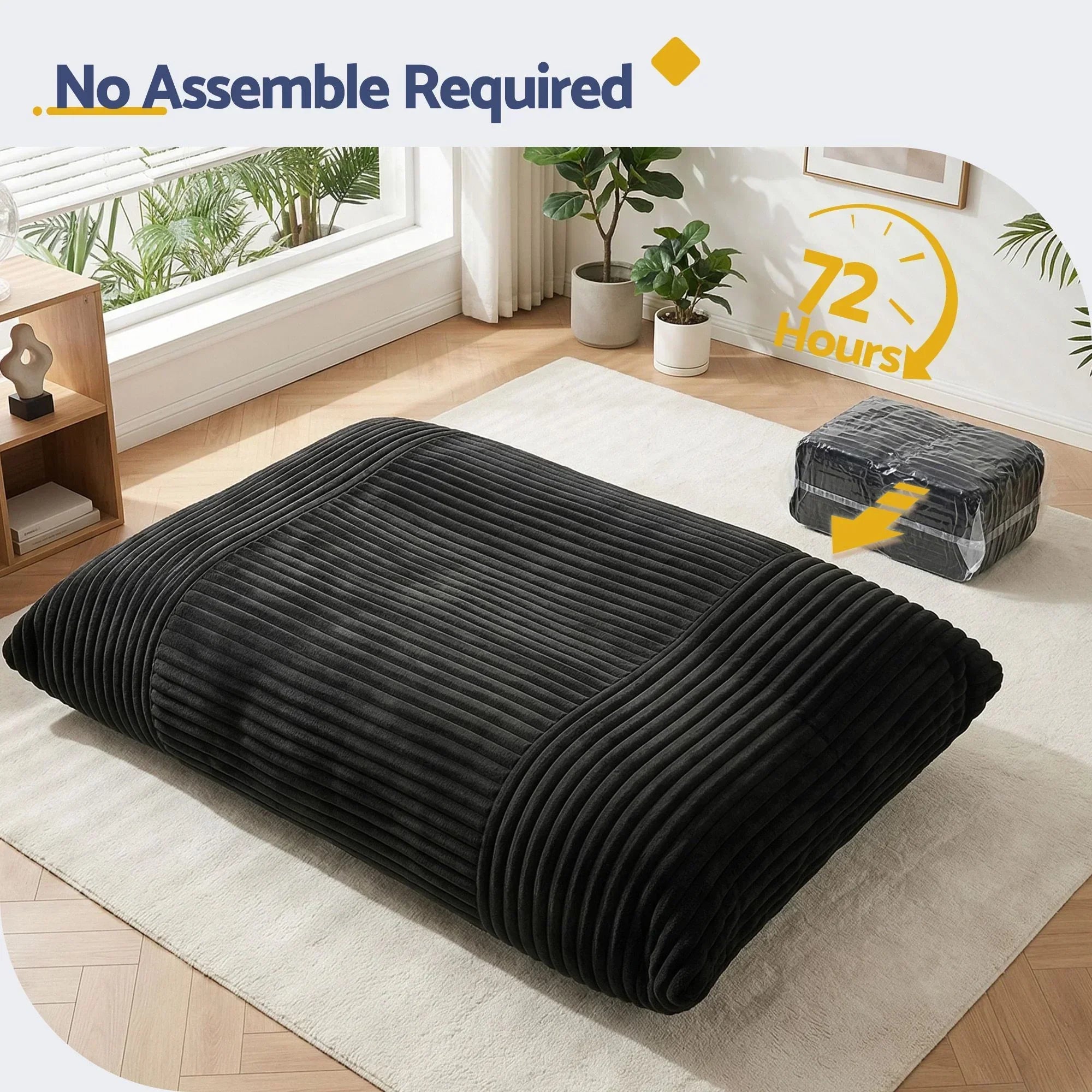3-in-1 Bean Bag Chair for Living Room Convertible Floor Sofa Dark Grey